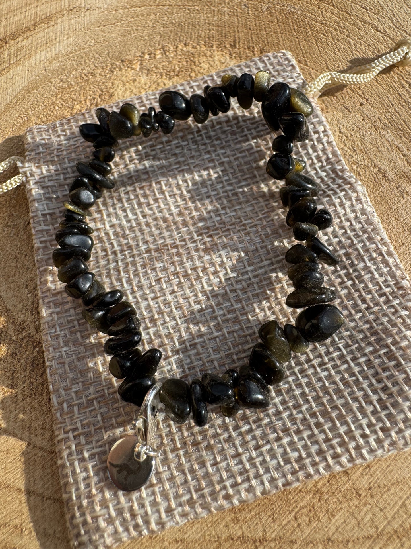 Gold Obsidian Chip Bracelet